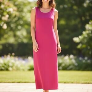 Vintage 90s Linen Shift Dress Sleeveless Maxi Length Pink Resort Beach Lagenlook